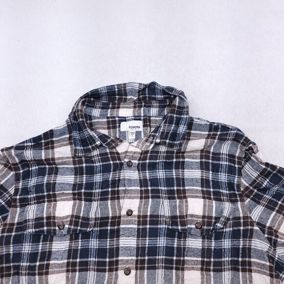 Croft & Barrow Tartan Flannel Button Up Casual Shirt Mens Size L Blue Brown - Picture 1 of 10